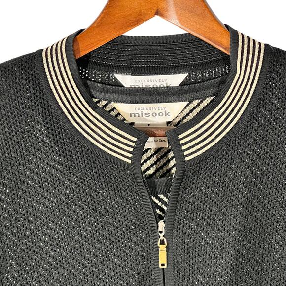 Misook 3 Pc Pantsuit Black Metallic Knit Cardigan Shell Vintage 80s L - Picture 7 of 16